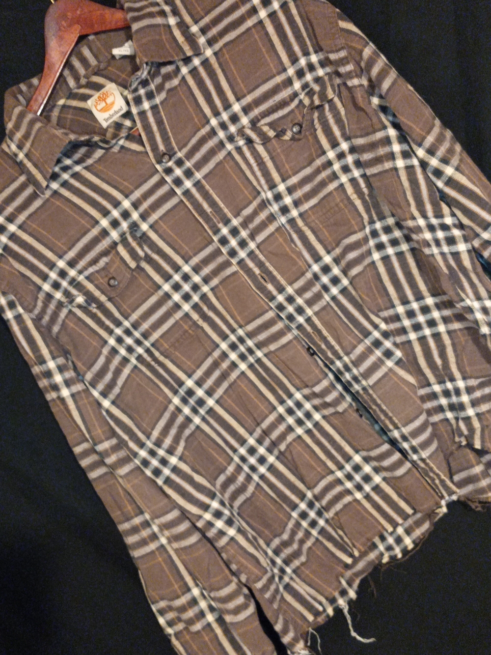 Timberland Brown and White Plaid Button-Down Shirt